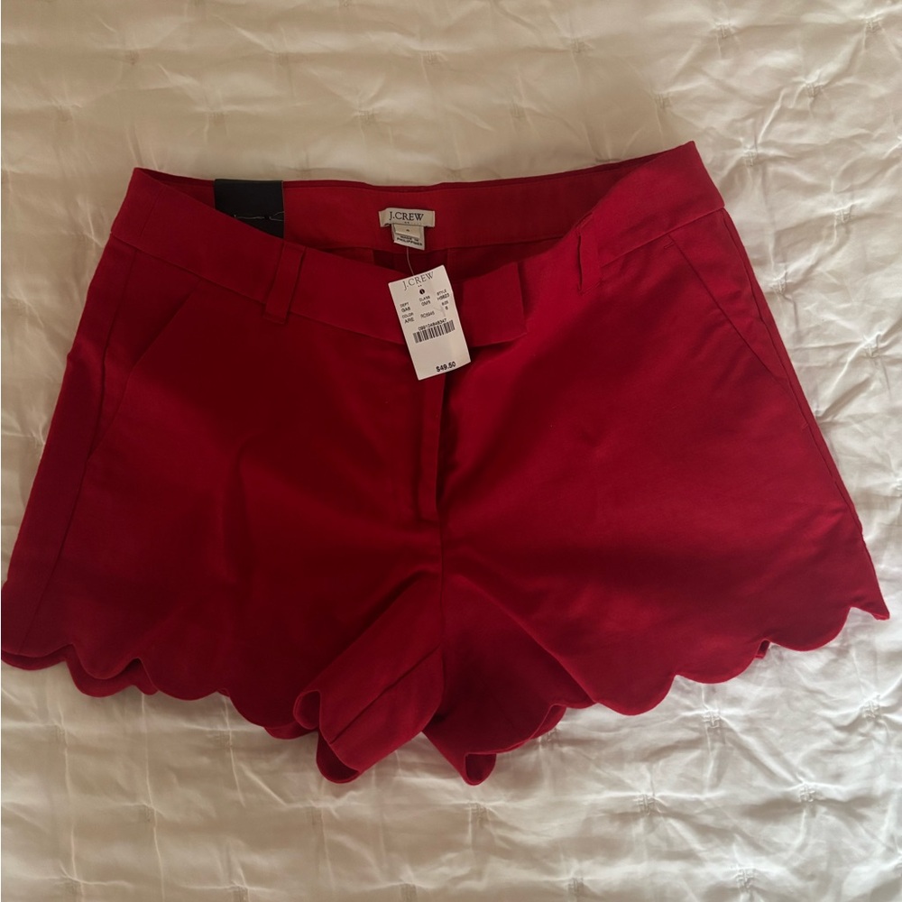 J. Crew Women's Red Scalloped Linen Cotton Blend Shorts NWT